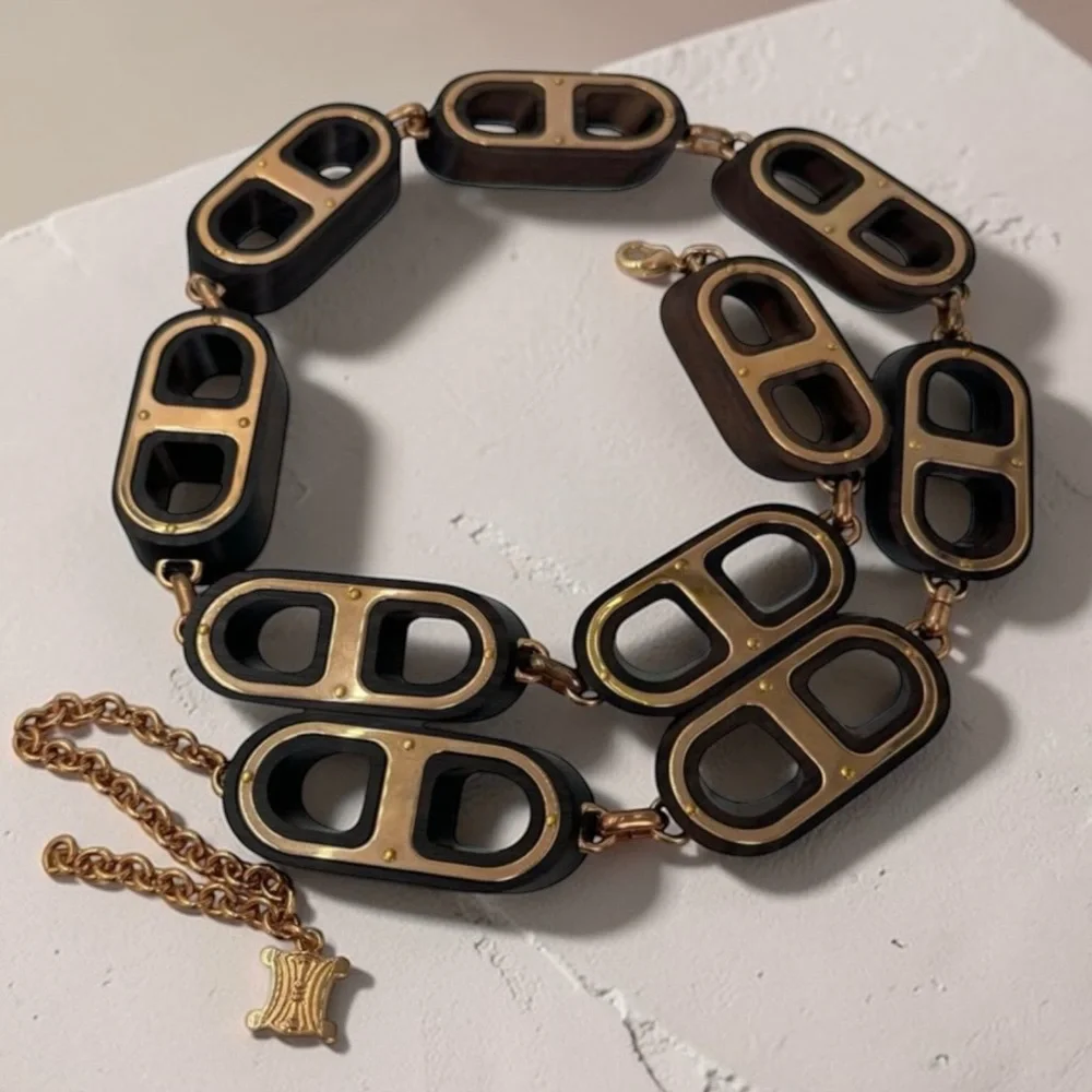 Celine Vintage Rare Wooden and Gold Plated Triomphe Belt/Necklace - Picture 1 of 1